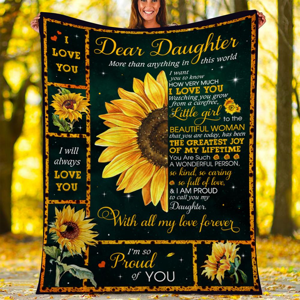 Custom Blanket Sunflower Dear Daughter Blanket - Fleece Blanket-A Loves Gift