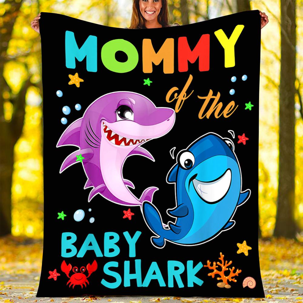 Custom Blanket Mommy Of The Baby Shark Birthday Mommy Shark Blanket - Fleece Blanket-A Loves Gift