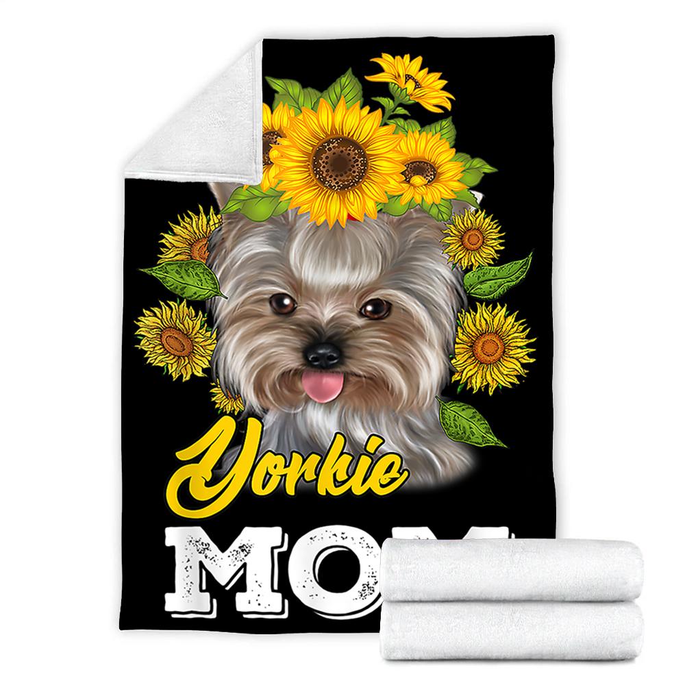 Yorkie Mom Sunflower Yorkie Dog Blanket - Gift For Mother's Day - Fleece Blanket-A Loves Gift