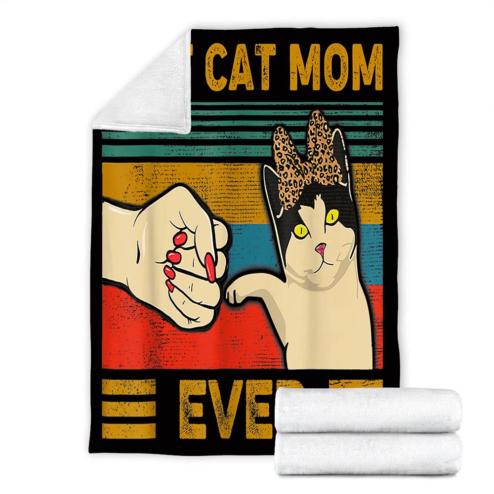 Custom Blanket Vintage Best Cat Mom Ever Fist Bump Blanket - Fleece Blanket-A Loves Gift
