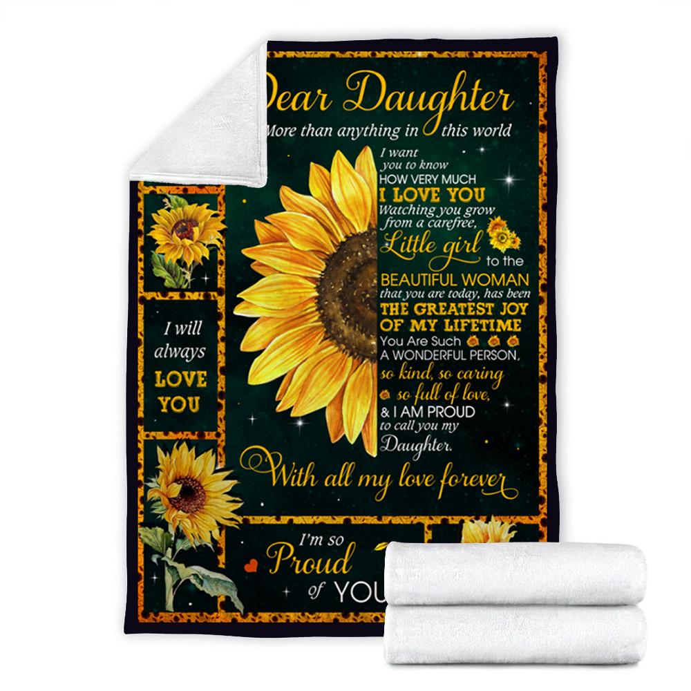 Custom Blanket Sunflower Dear Daughter Blanket - Fleece Blanket-A Loves Gift