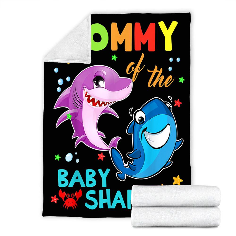 Custom Blanket Mommy Of The Baby Shark Birthday Mommy Shark Blanket - Fleece Blanket-A Loves Gift