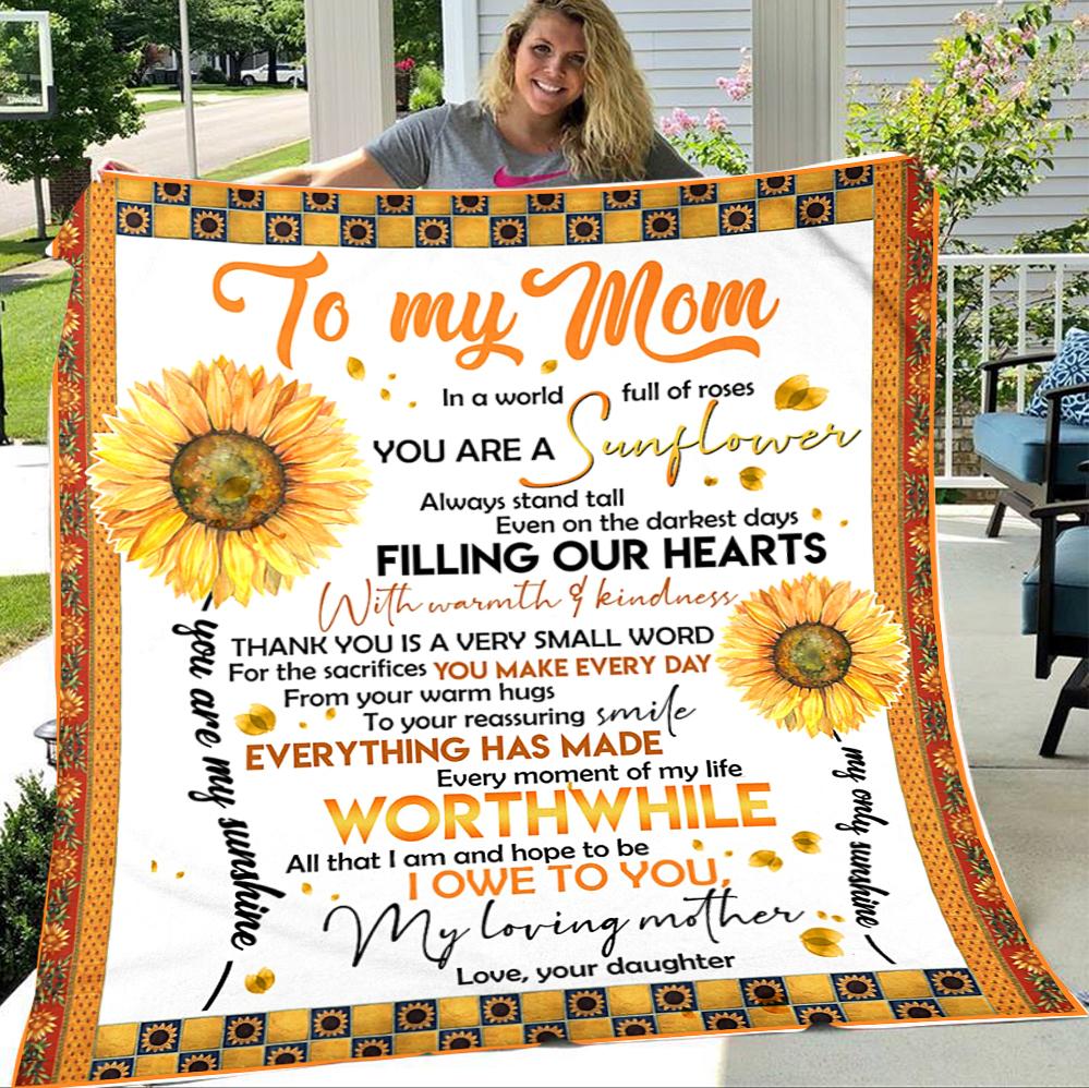 Custom Blanket To My Mom Sunflower Blanket - Gift For Mom - Fleece Blanket-A Loves Gift