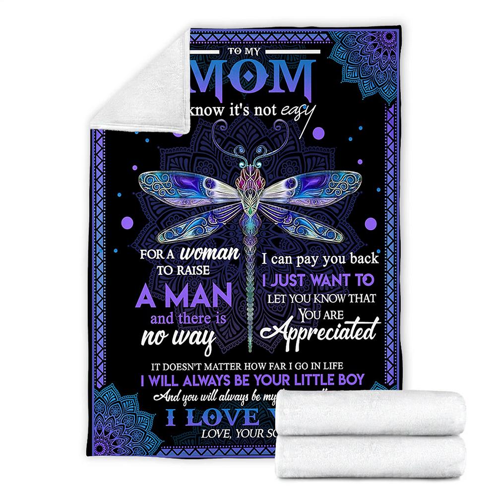 Custom Blanket Dragonfly To My Mom Blanket - Gift For Mom - Fleece Blanket-A Loves Gift