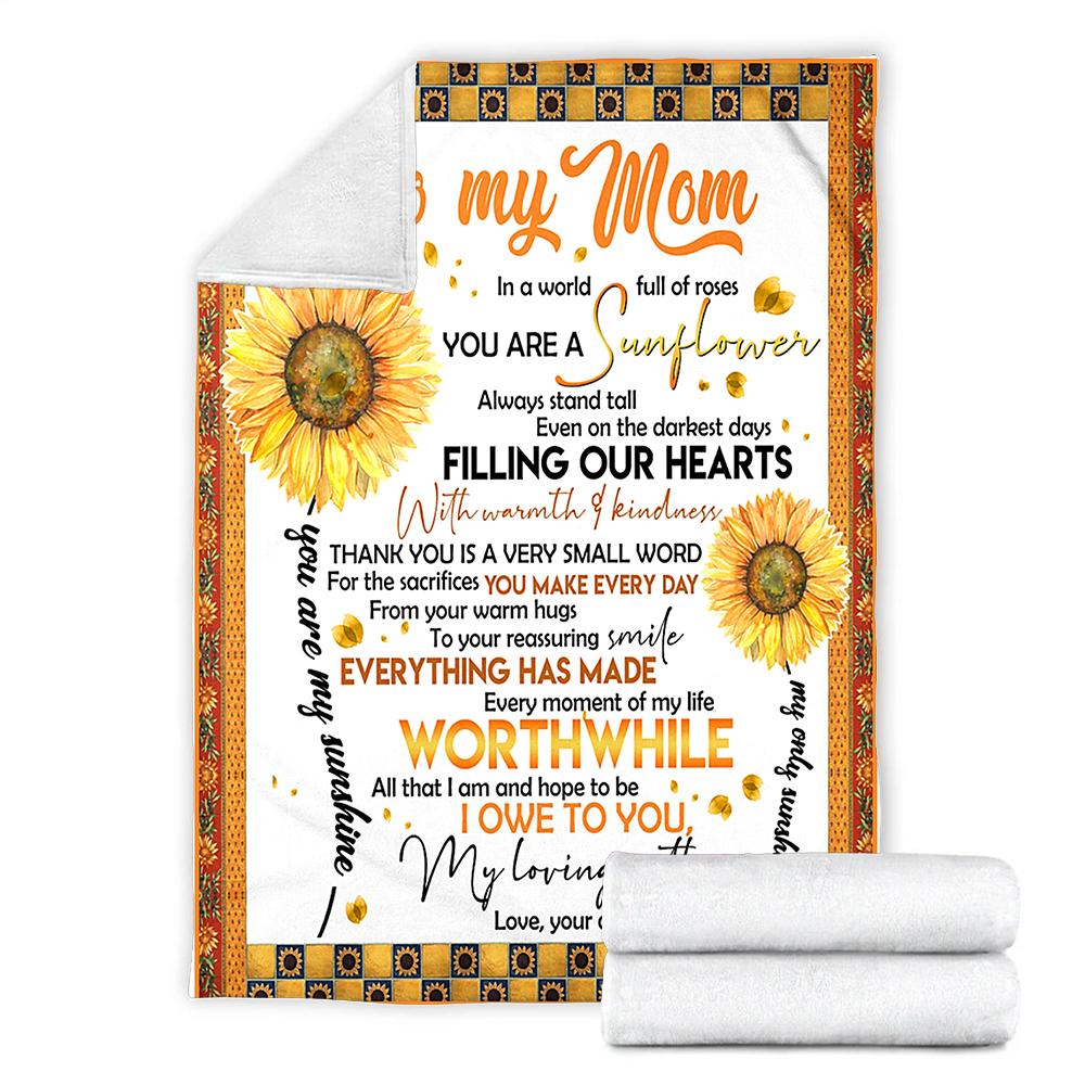 Custom Blanket To My Mom Sunflower Blanket - Gift For Mom - Fleece Blanket-A Loves Gift
