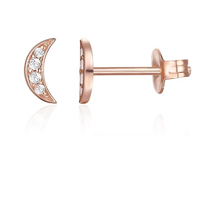 6mm Pave Cresent Stud Earring with Swarovski Crystals - RoseGoldtone, Earring, Riakoob Jewelry, Riakoob Jewelry  jewelryjewelry deals, swarovski crystal jewelry, groupon jewelry,, jewelry for mom,