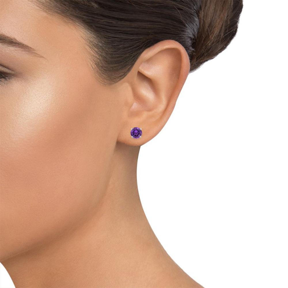 Amethyst Created Luxe Crystal 6mm Stud Earring 14K White Gold Plated - 1.00 CT - Riakoob