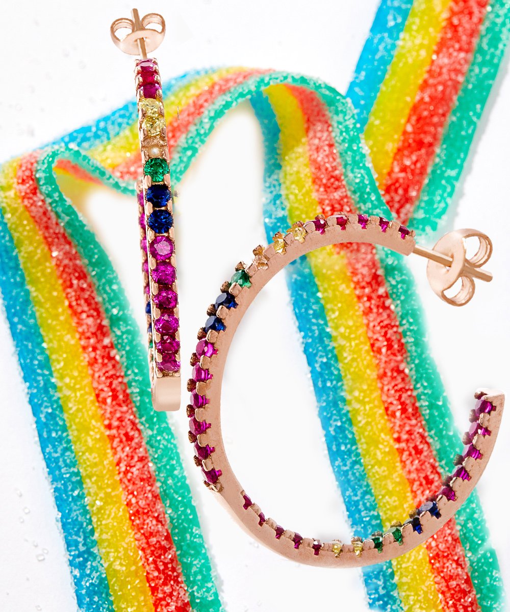 Candy Lover Rainbow Pave Swarovski Hoop Earring (3 Colors available), Earring, Riakoob Jewelry, Riakoob Jewelry  jewelryjewelry deals, swarovski crystal jewelry, groupon jewelry,, jewelry for mom,