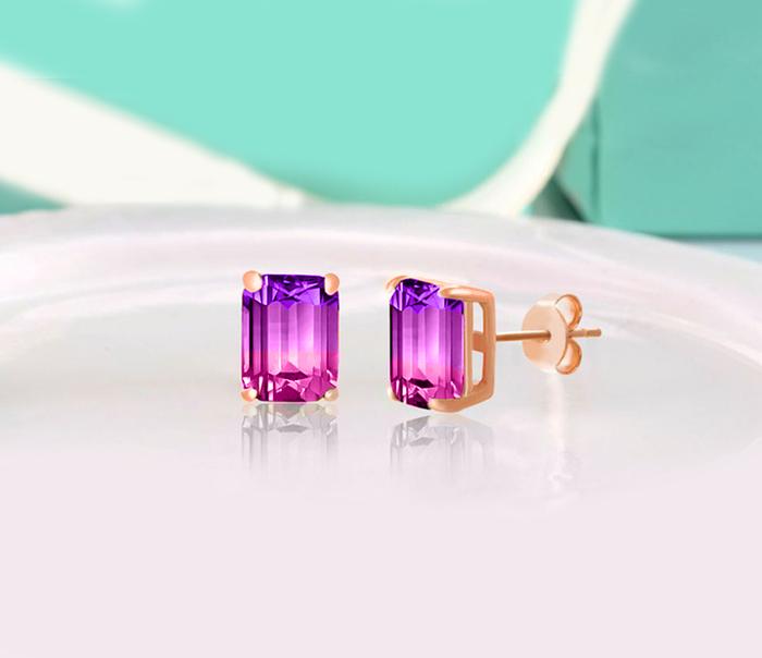 5.00 Ctw Emerald Cut Pink/Amethyst Stud Earringsin Rosegoldtone, Earring, Riakoob Jewelry, Riakoob Jewelry  jewelryjewelry deals, swarovski crystal jewelry, groupon jewelry,, jewelry for mom,