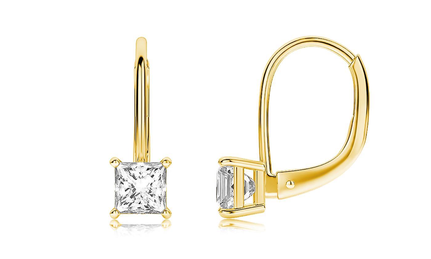 Diamond Princess Cut Leverback Earringin Goldtone, Earring, Riakoob Jewelry, Riakoob Jewelry  jewelryjewelry deals, swarovski crystal jewelry, groupon jewelry,, jewelry for mom,