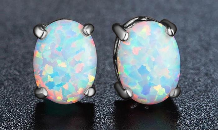 3.00 CT Oval Cut Opal Stud Earring in  Silvertone, Earring, Riakoob Jewelry, Riakoob Jewelry  jewelryjewelry deals, swarovski crystal jewelry, groupon jewelry,, jewelry for mom,