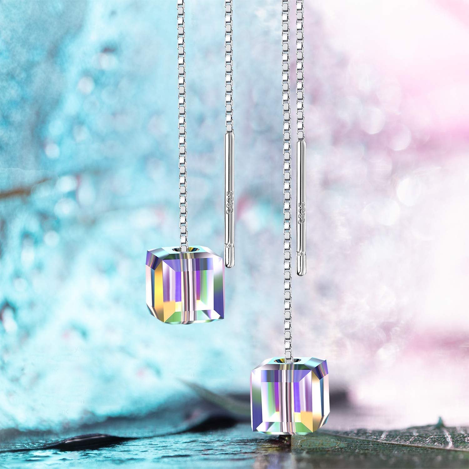 Aurora Borealis Swarovski Elements Dangling Earrings in Silvertone, earr, Riakoob Jewelry, Riakoob Jewelry  jewelryjewelry deals, swarovski crystal jewelry, groupon jewelry,, jewelry for mom,