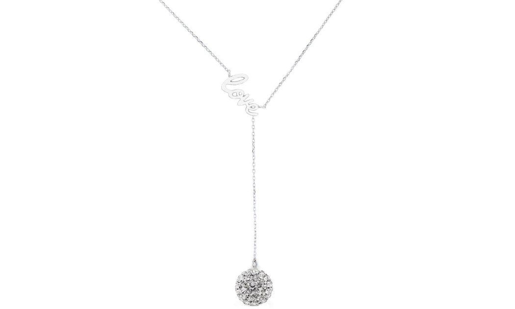 Silver Love Y Necklace Made with Swarovski Elements - Riakoob Jewelry www.goldennycjewelry.com fashion jewelry for women