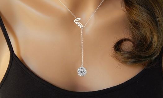Silver Love Y Necklace Made with Swarovski Elements - Riakoob Jewelry www.goldennycjewelry.com fashion jewelry for women
