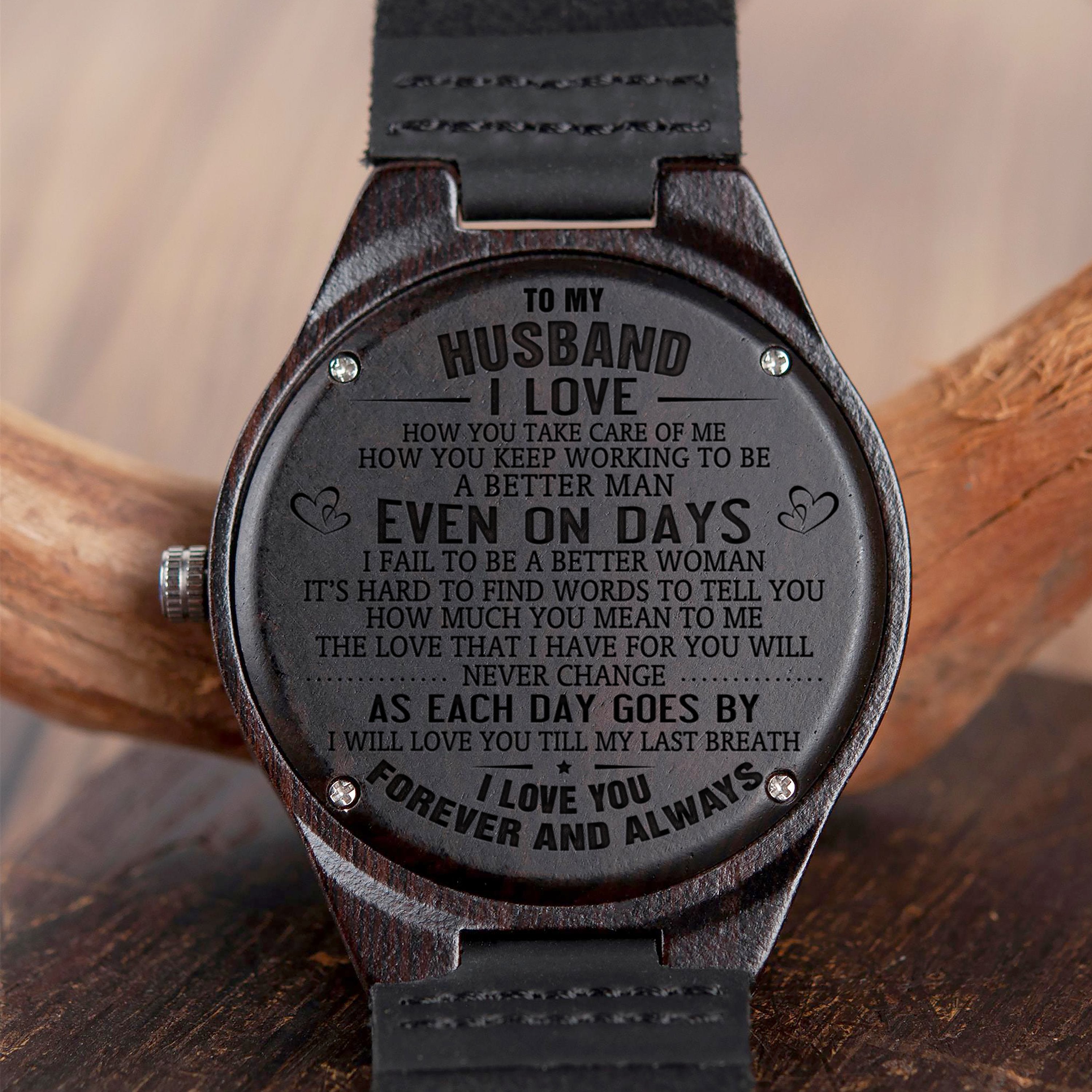 HUSBAND - BETTER MAN - WOOD WATCH Engraved Gifts Watch