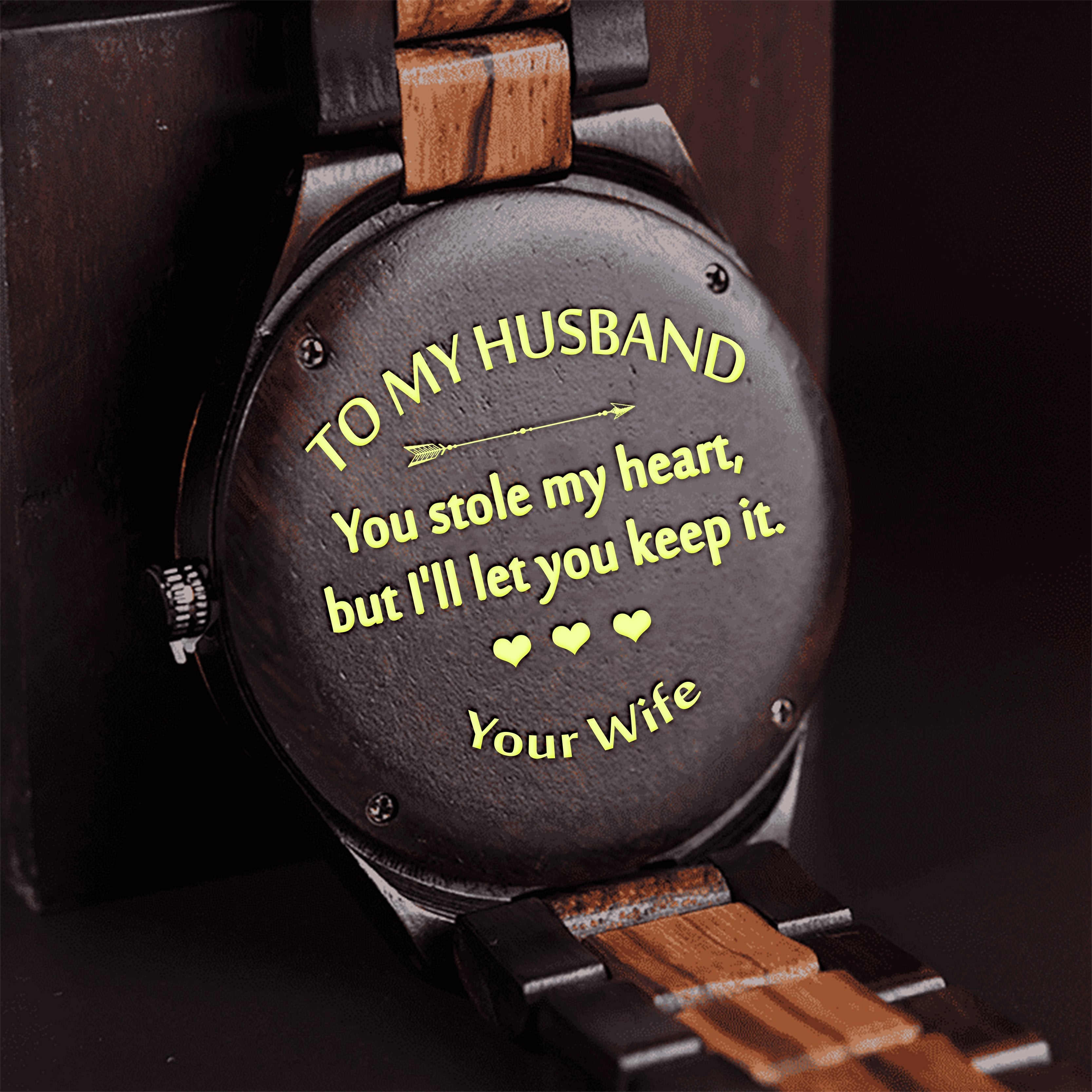 ENGRAVED WOODEN WATCH - GREAT GIFT FOR MAN/HUSBAND-A Loves Gift