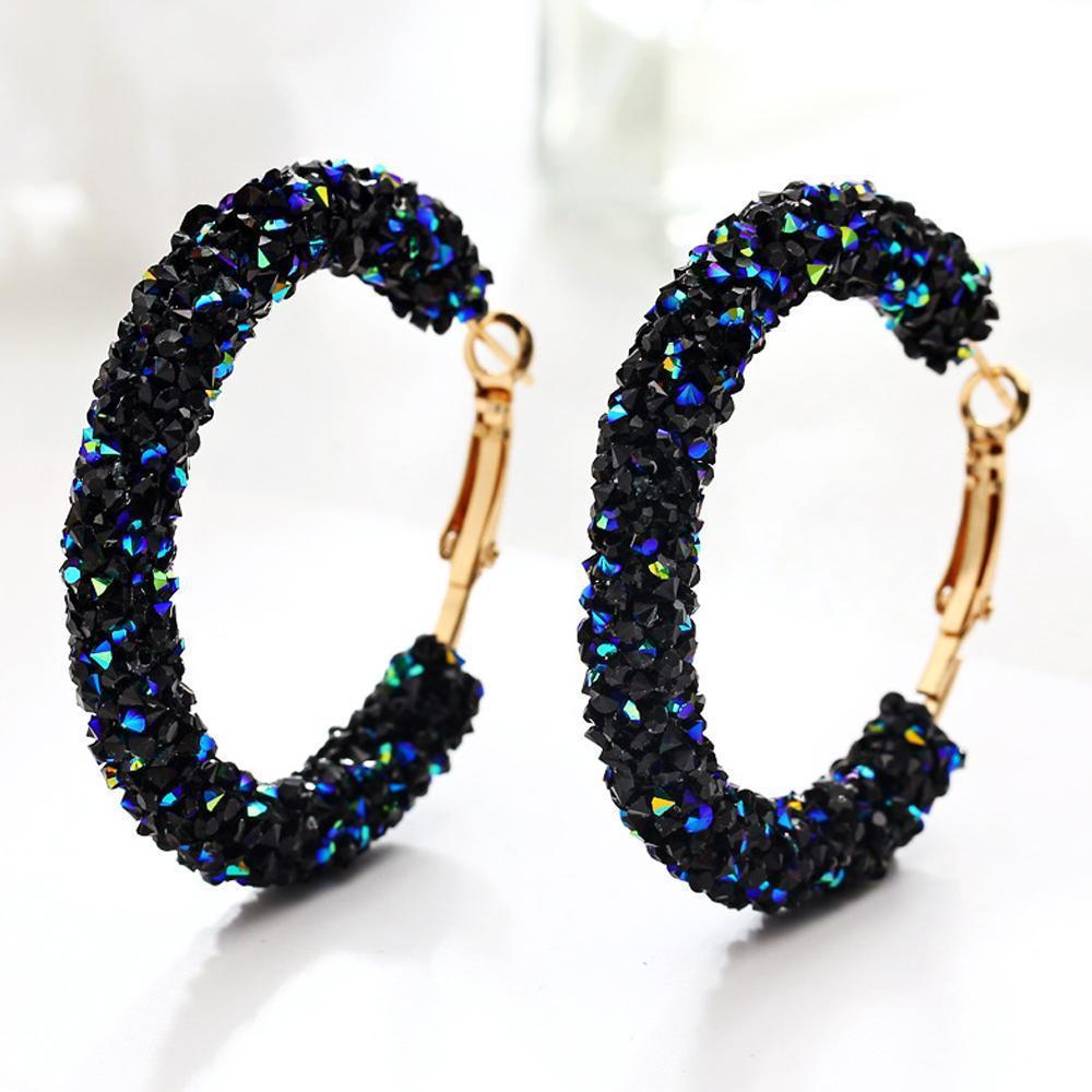 Crystaldust Hoop Earring With Gemstone  Crystals - Blue Goldtone Earring