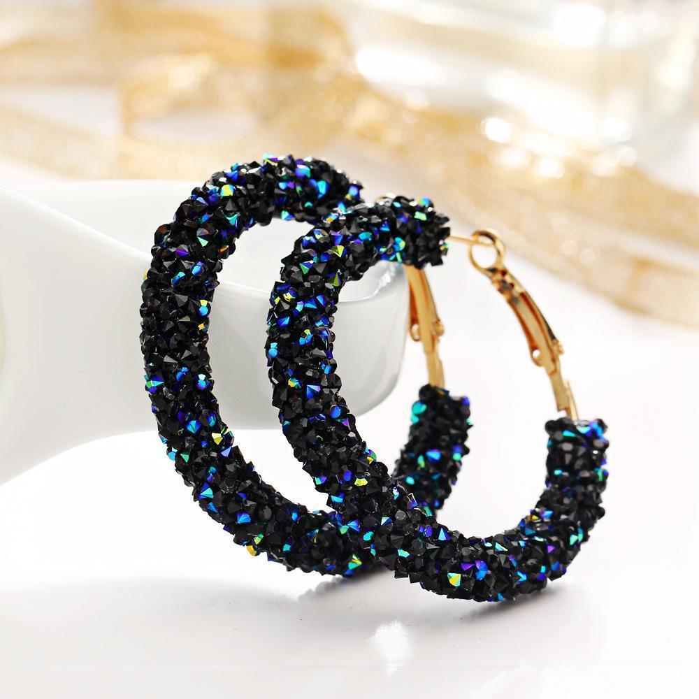 Crystaldust Hoop Earring With Gemstone  Crystals - Blue Goldtone Earring