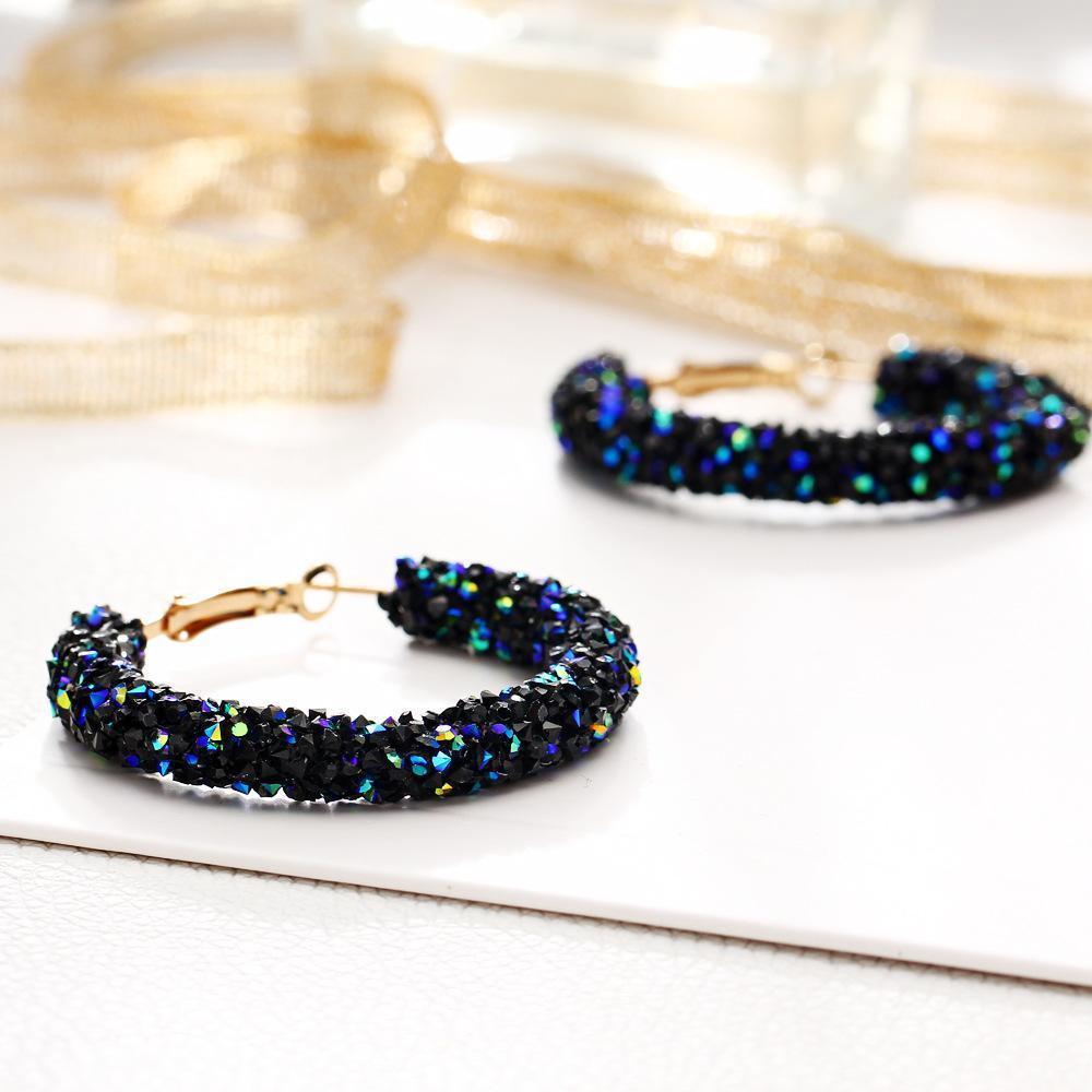 Crystaldust Hoop Earring With Gemstone  Crystals - Blue Goldtone Earring