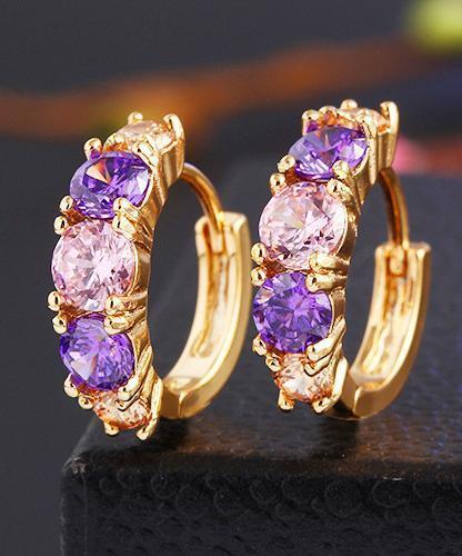 Amethyst Multistone Huggie Earring With Gemstone  Crystals Goldtone Earring
