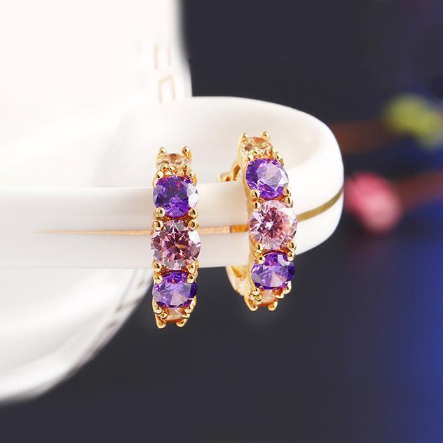 Amethyst Multistone Huggie Earring With Gemstone  Crystals Goldtone Earring