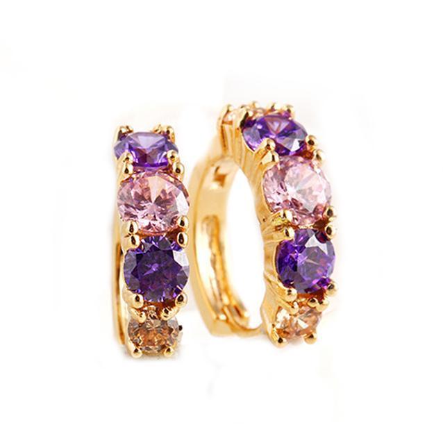 Amethyst Multistone Huggie Earring With Gemstone  Crystals Goldtone Earring