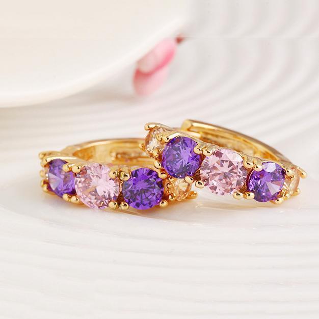 Amethyst Multistone Huggie Earring With Gemstone  Crystals Goldtone Earring