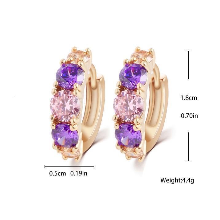 Amethyst Multistone Huggie Earring With Gemstone  Crystals Goldtone Earring