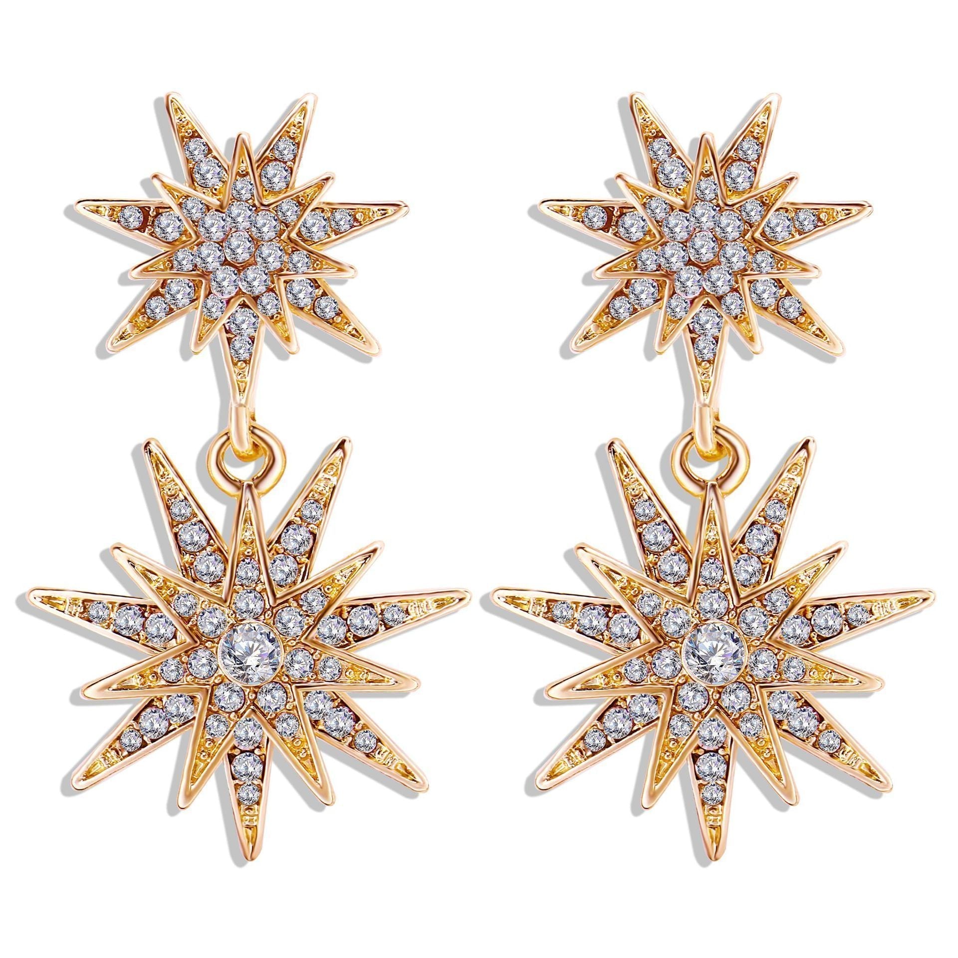 Celestial Star Drop Earring With Gemstone  Crystals Goldtone Earring