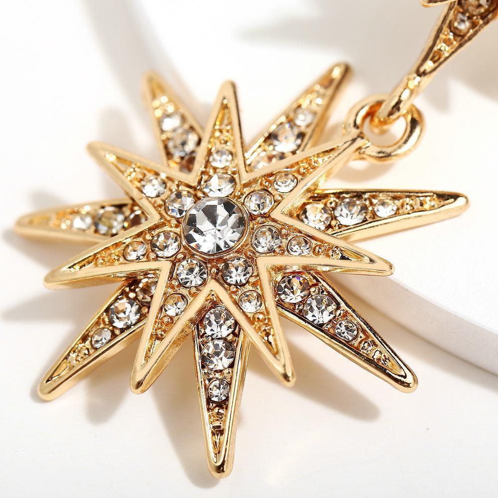 Celestial Star Drop Earring With Gemstone  Crystals Goldtone Earring