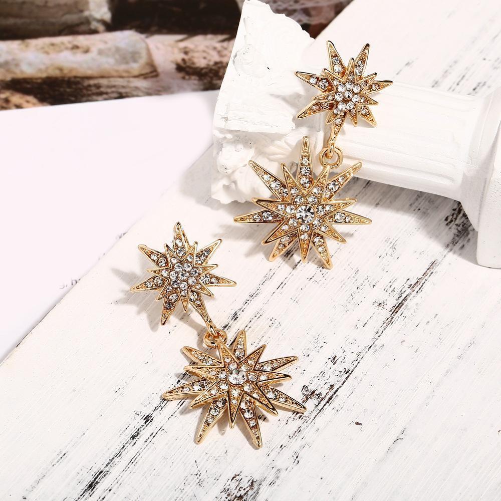 Celestial Star Drop Earring With Gemstone  Crystals Goldtone Earring
