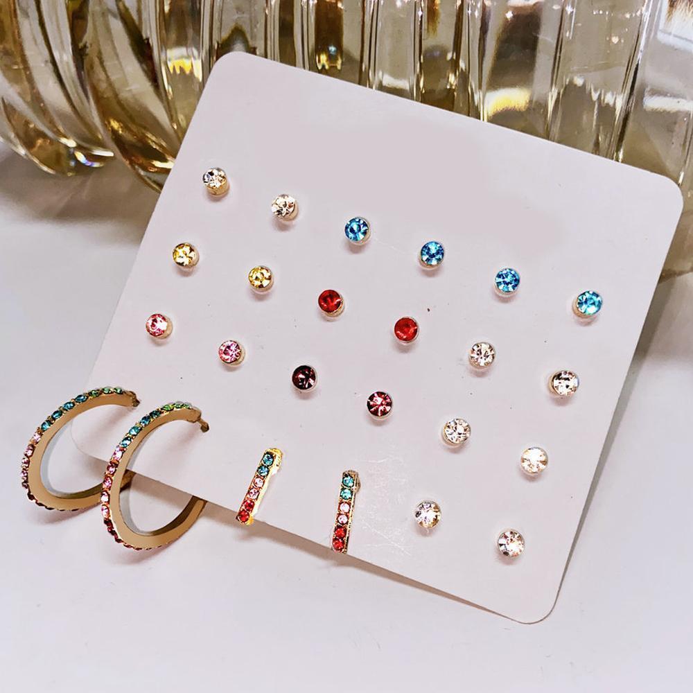 12 Piece Rainbow Set With Gemstone  Crystals  Silvertone Earring
