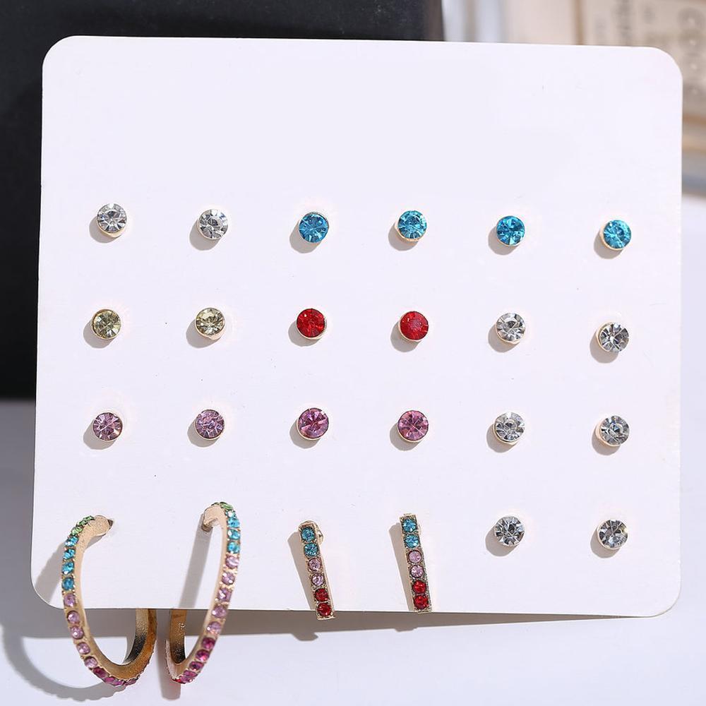 12 Piece Rainbow Set With Gemstone  Crystals  Silvertone Earring