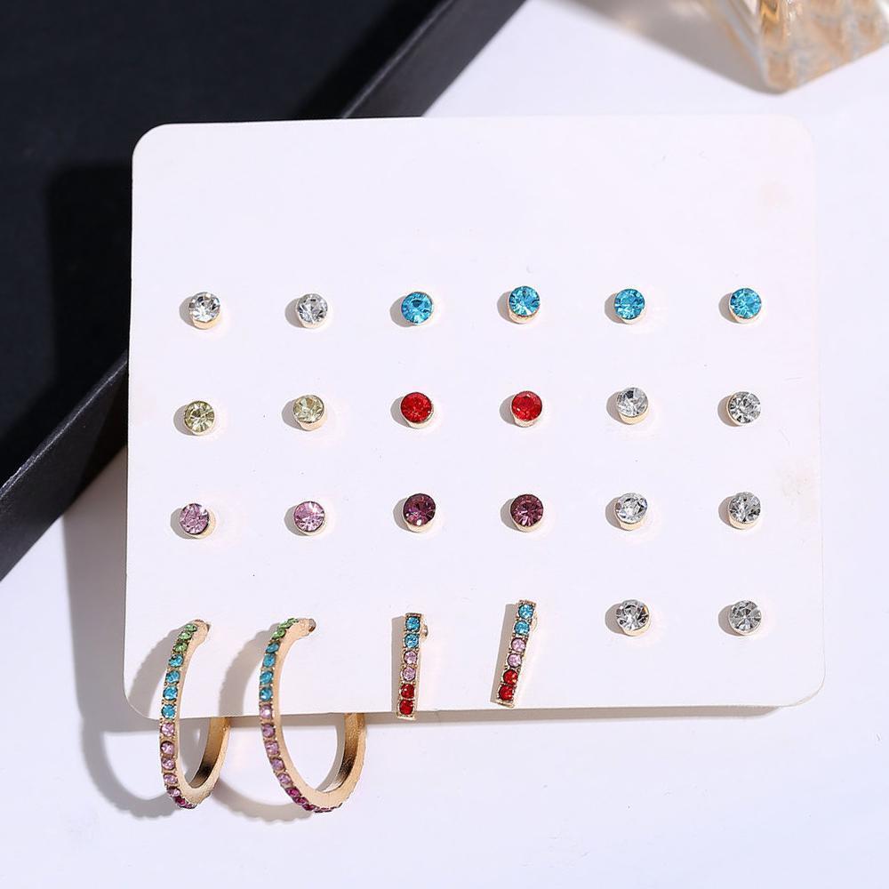 12 Piece Rainbow Set With Gemstone  Crystals  Silvertone Earring