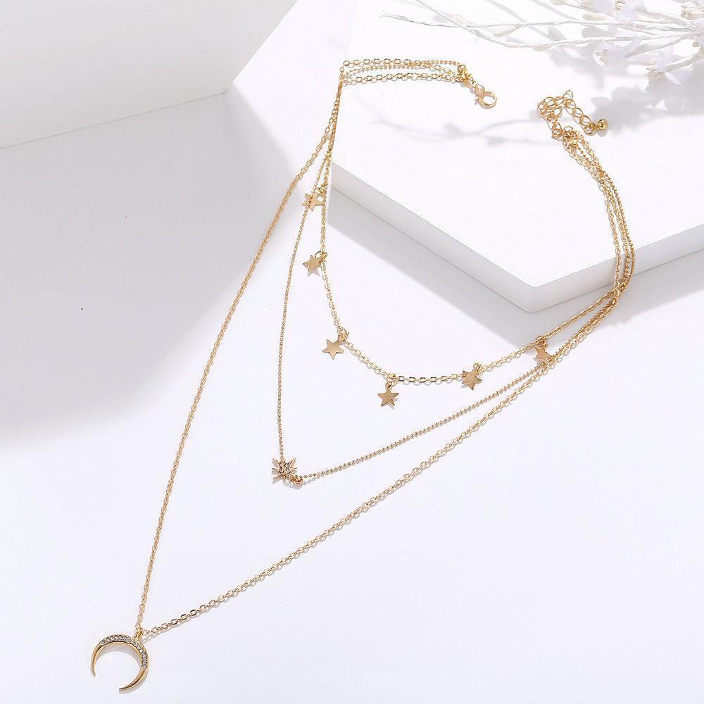 3 Piece Celestial Drop Necklace With Gemstone  Crystals Goldtone Necklace