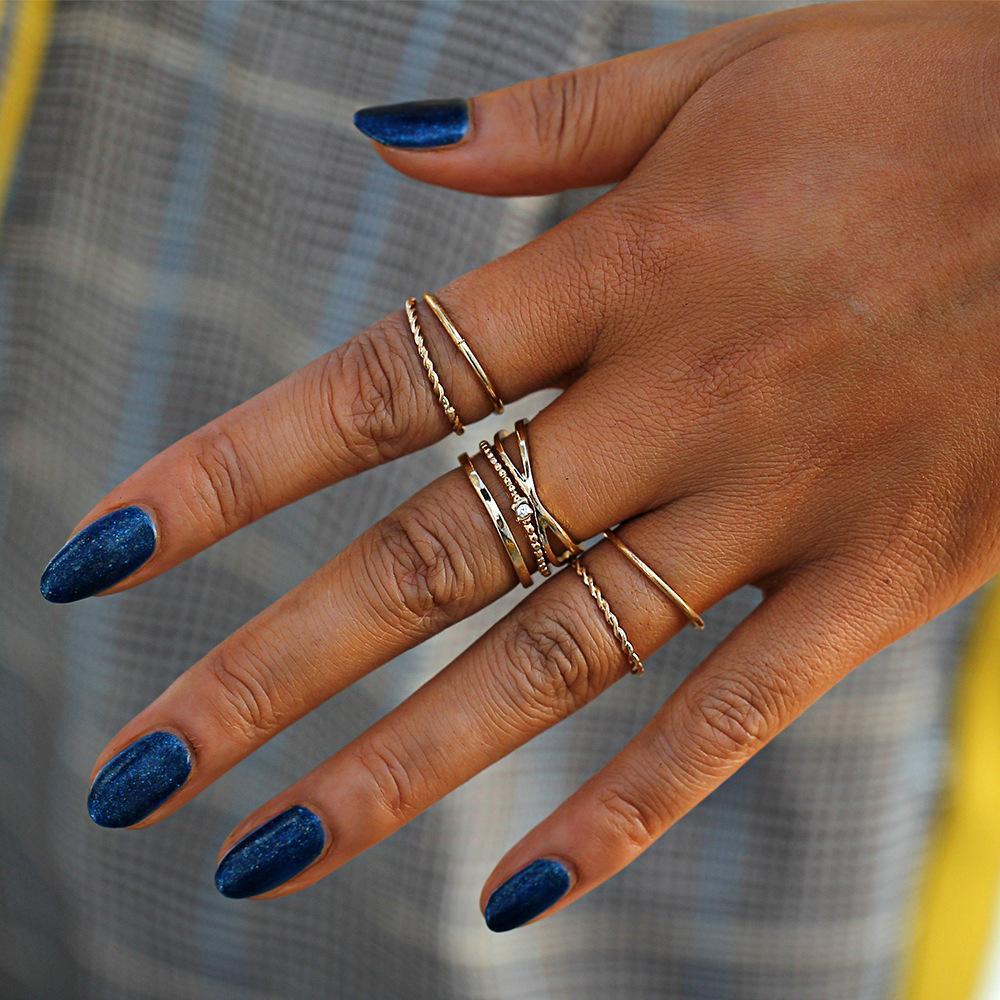 9 Piece Celestial Ring Set With Gemstone  Crystals Goldtone Ring Set