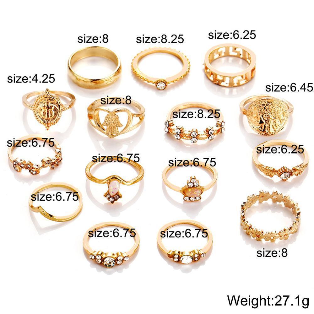 15 Piece Assorted Ring Set With Gemstone  Crystals Goldtone Ring