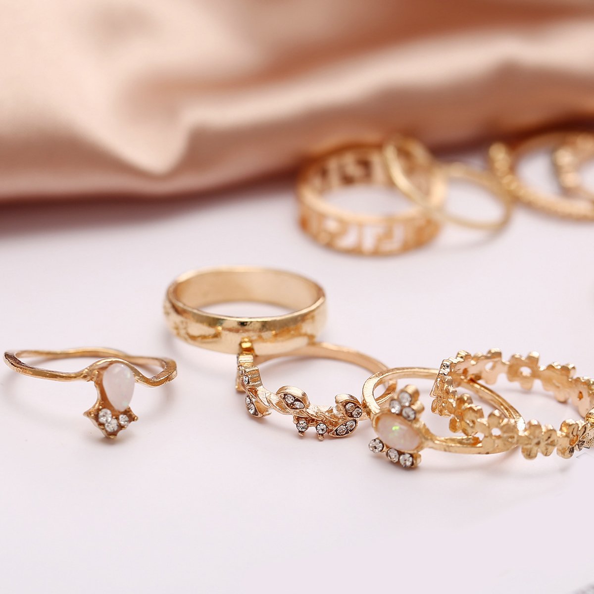 15 Piece Assorted Ring Set With Gemstone  Crystals Goldtone Ring