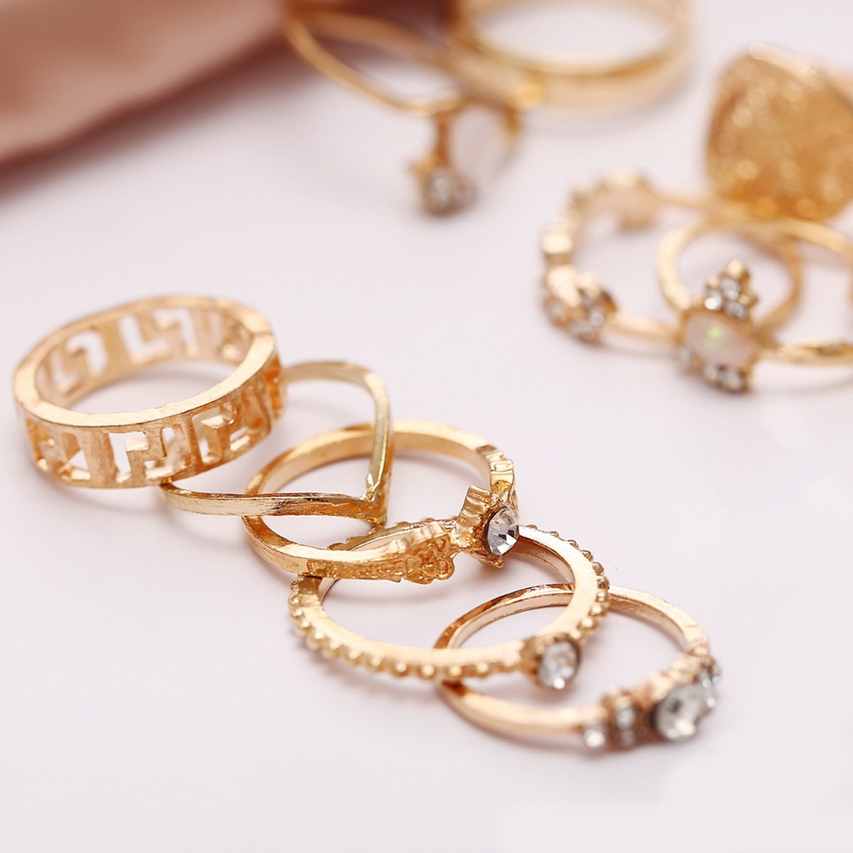 15 Piece Assorted Ring Set With Gemstone  Crystals Goldtone Ring