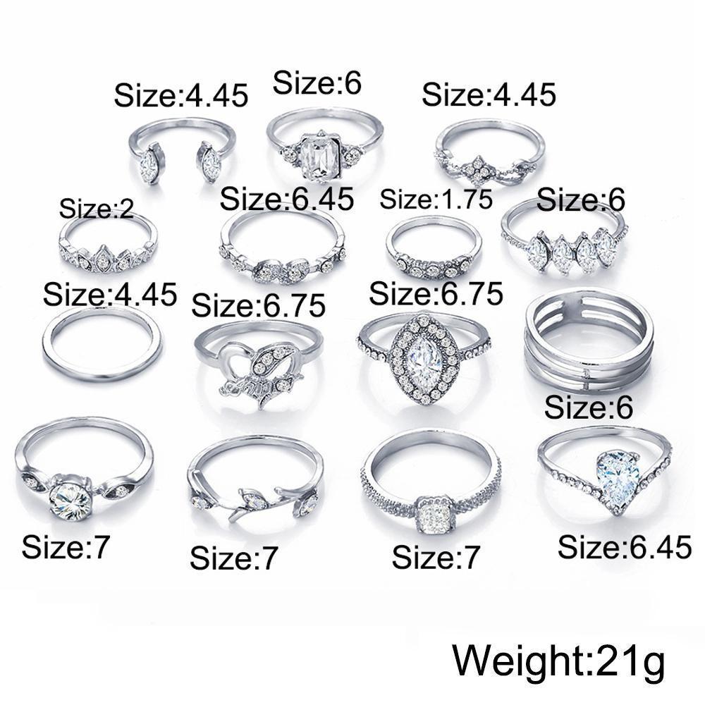 15 Piece Halo Pave Ring Set With Gemstone  Crystals  Silvertone Ring