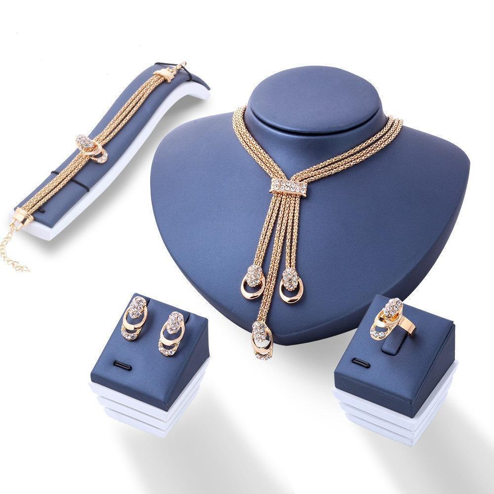 4 Piece Royal Jewelry Set With Gemstone  Crystals Goldtone Set