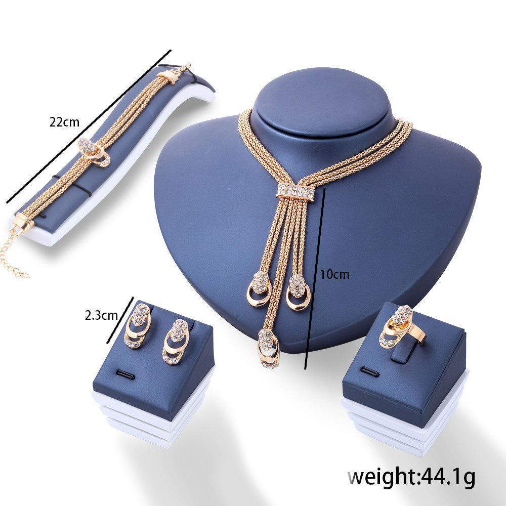 4 Piece Royal Jewelry Set With Gemstone  Crystals Goldtone Set