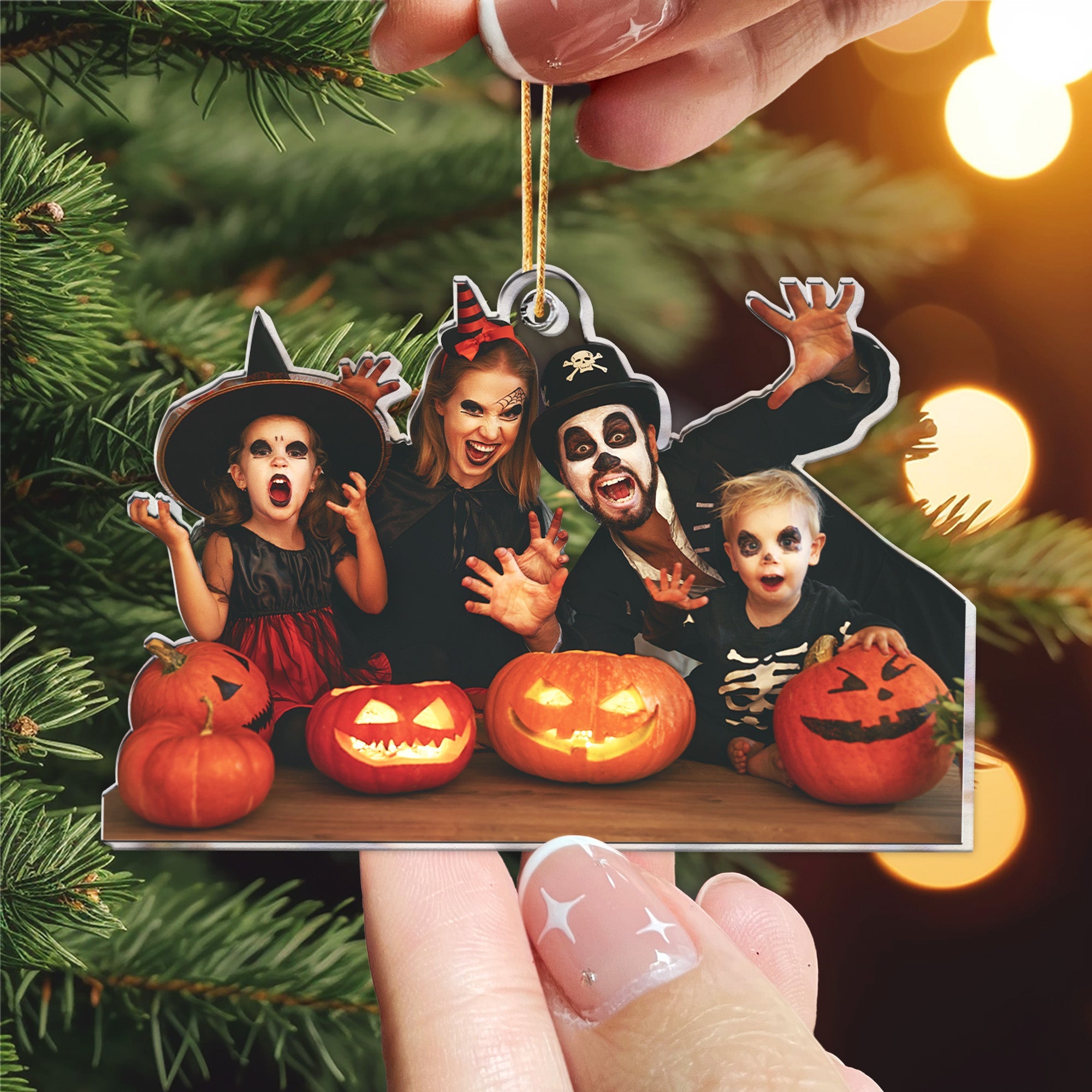 Halloween Happy Family - Personalized Acrylic Photo Ornament, Halloween Ornament