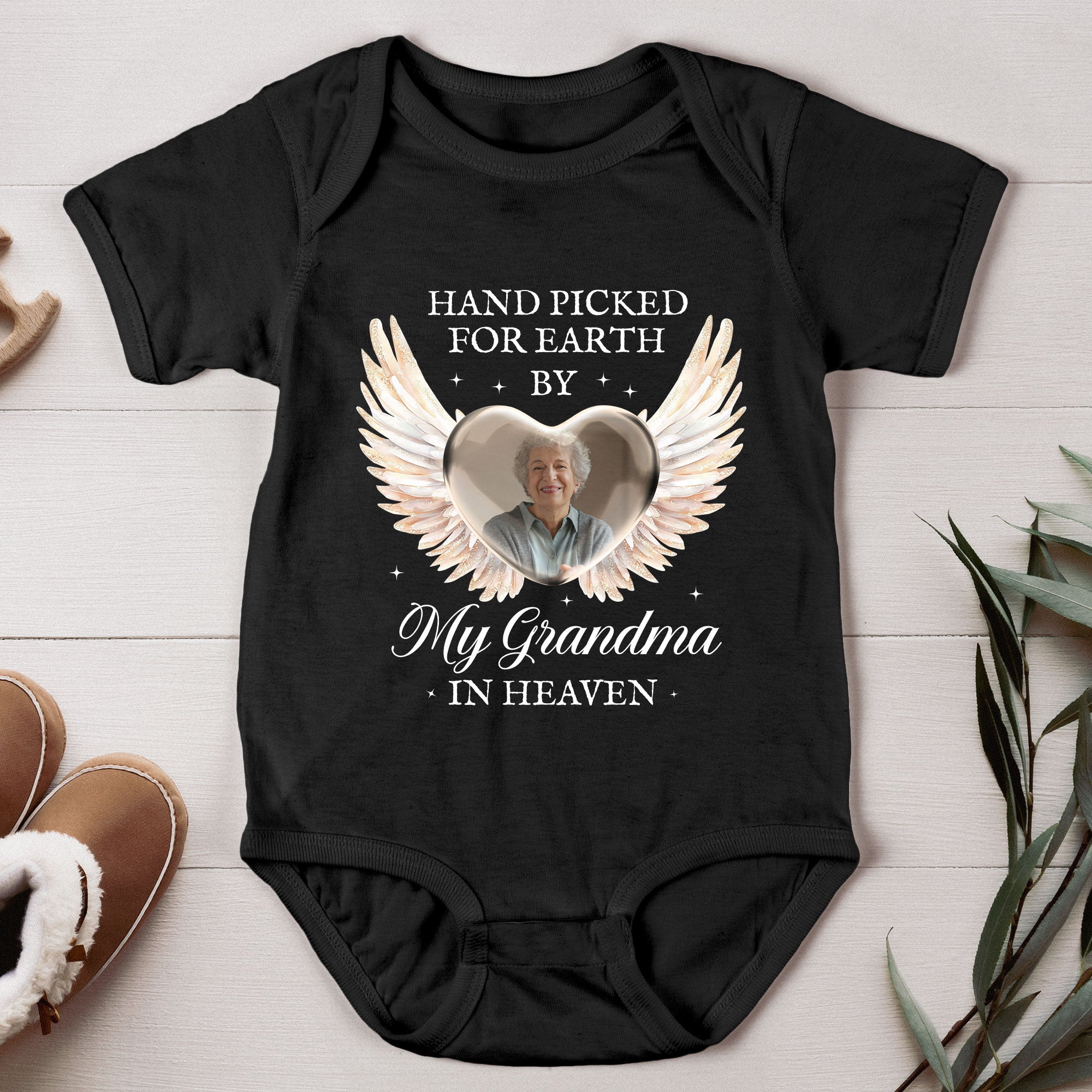 Hand Picked For Earth By My Loved One In Heaven - Personalized Photo Baby Bodysuit