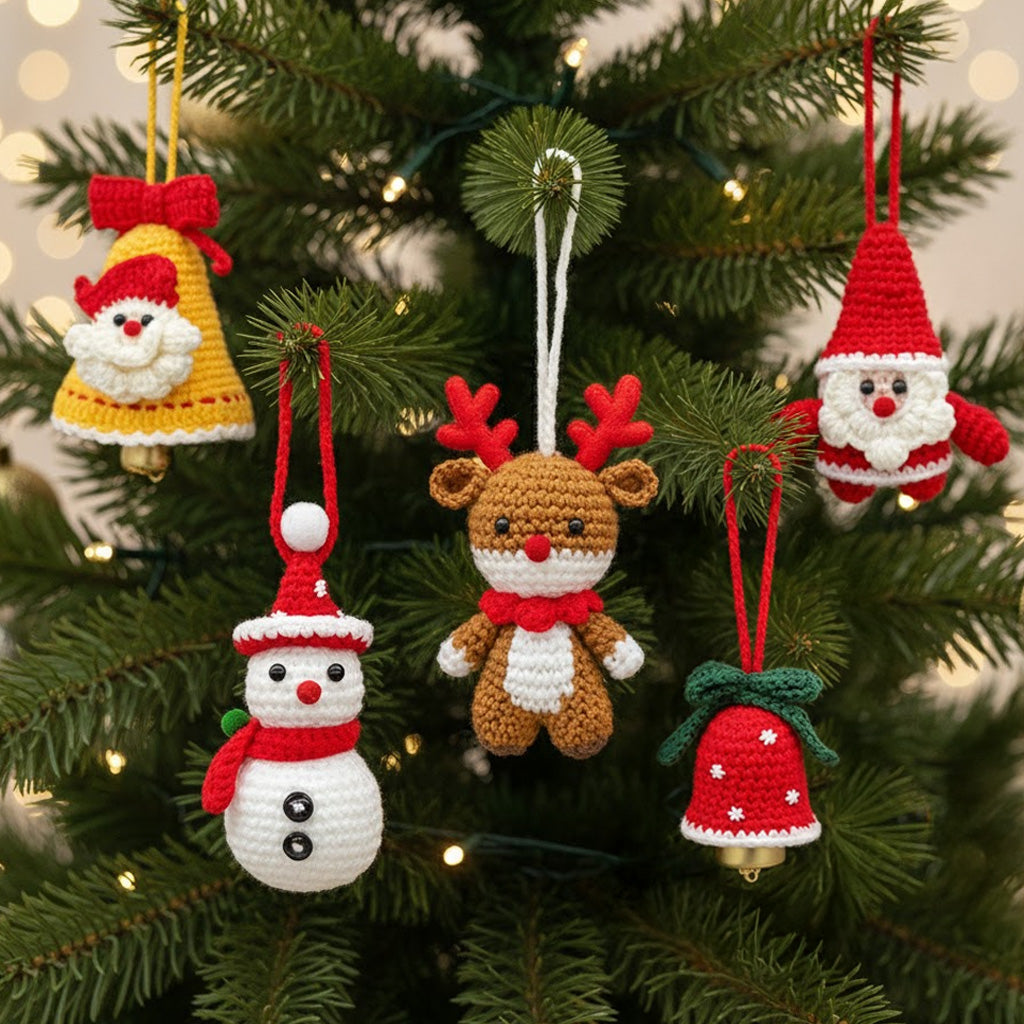 Handmade Cute Santa Claus Reindeer Snowman Christmas Bell - Crochet Ornament