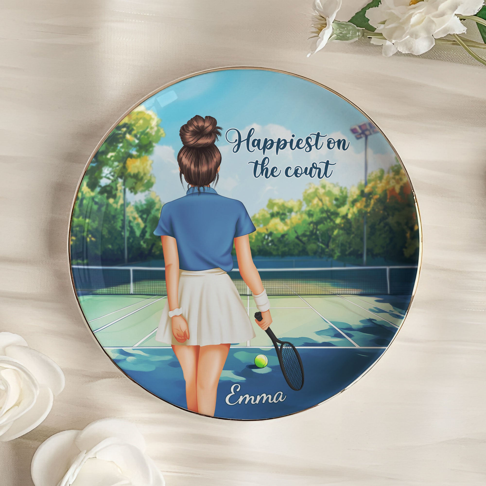 Happiest On The Court Tennis Player - Personalized Jewelry Dish