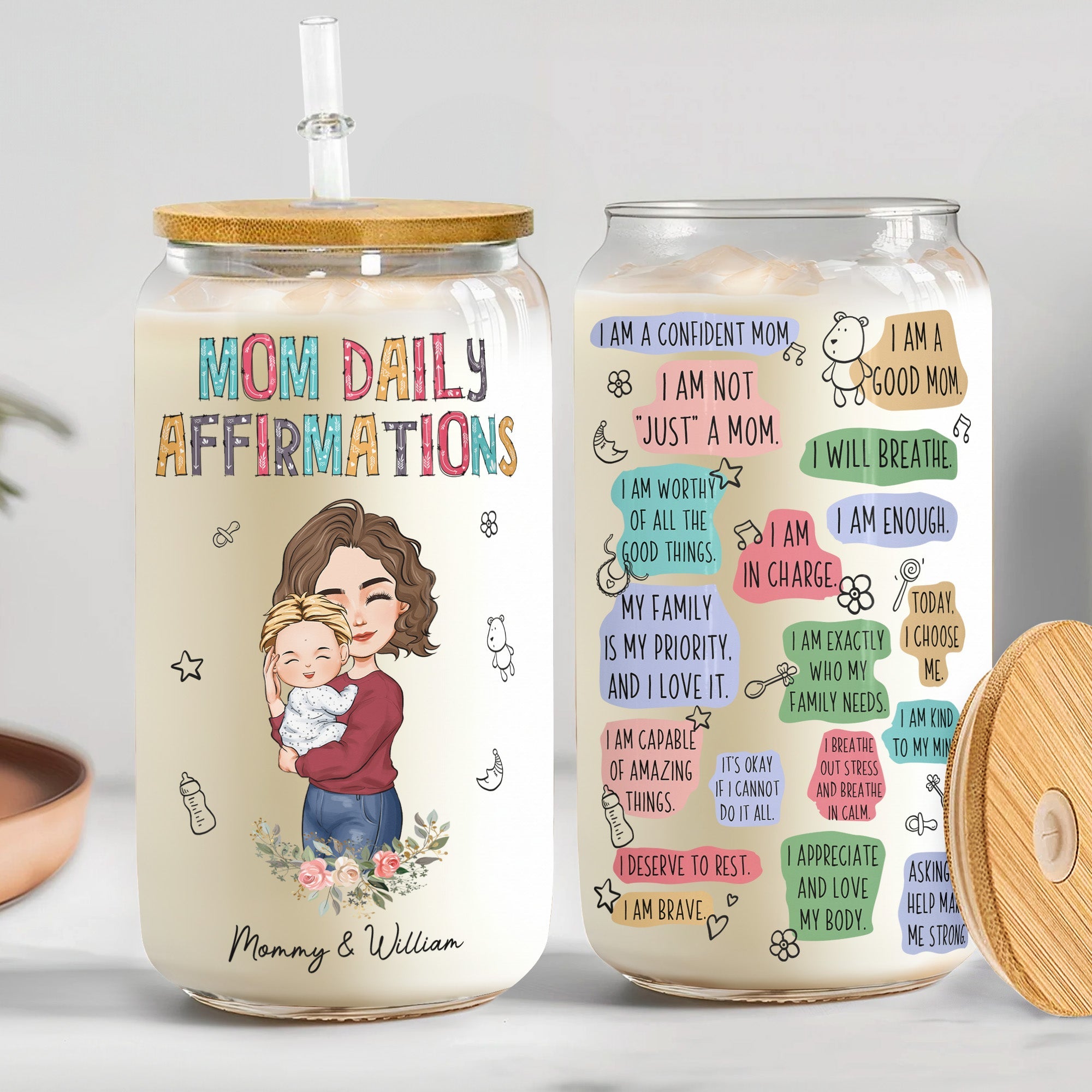 Happy First Mother'S Day Mom Daily Affirmations - Personalized Clear Glass Cup