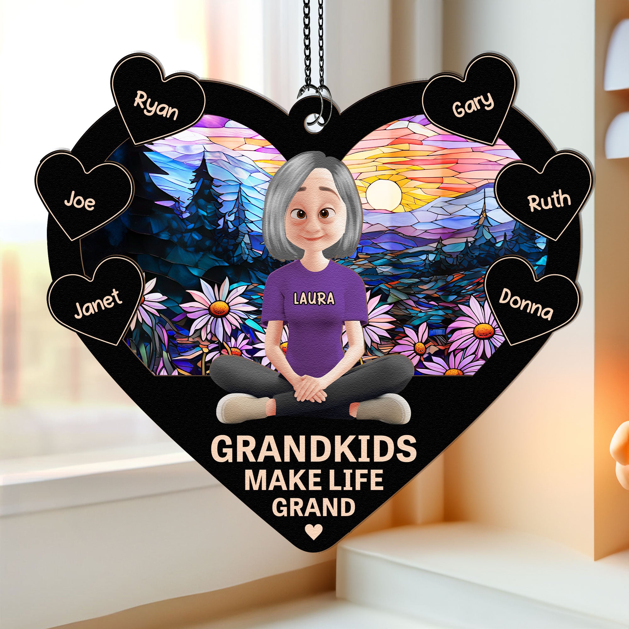 Happy Grandma And Her Kids - Personalized Window Hanging Suncatcher Ornament