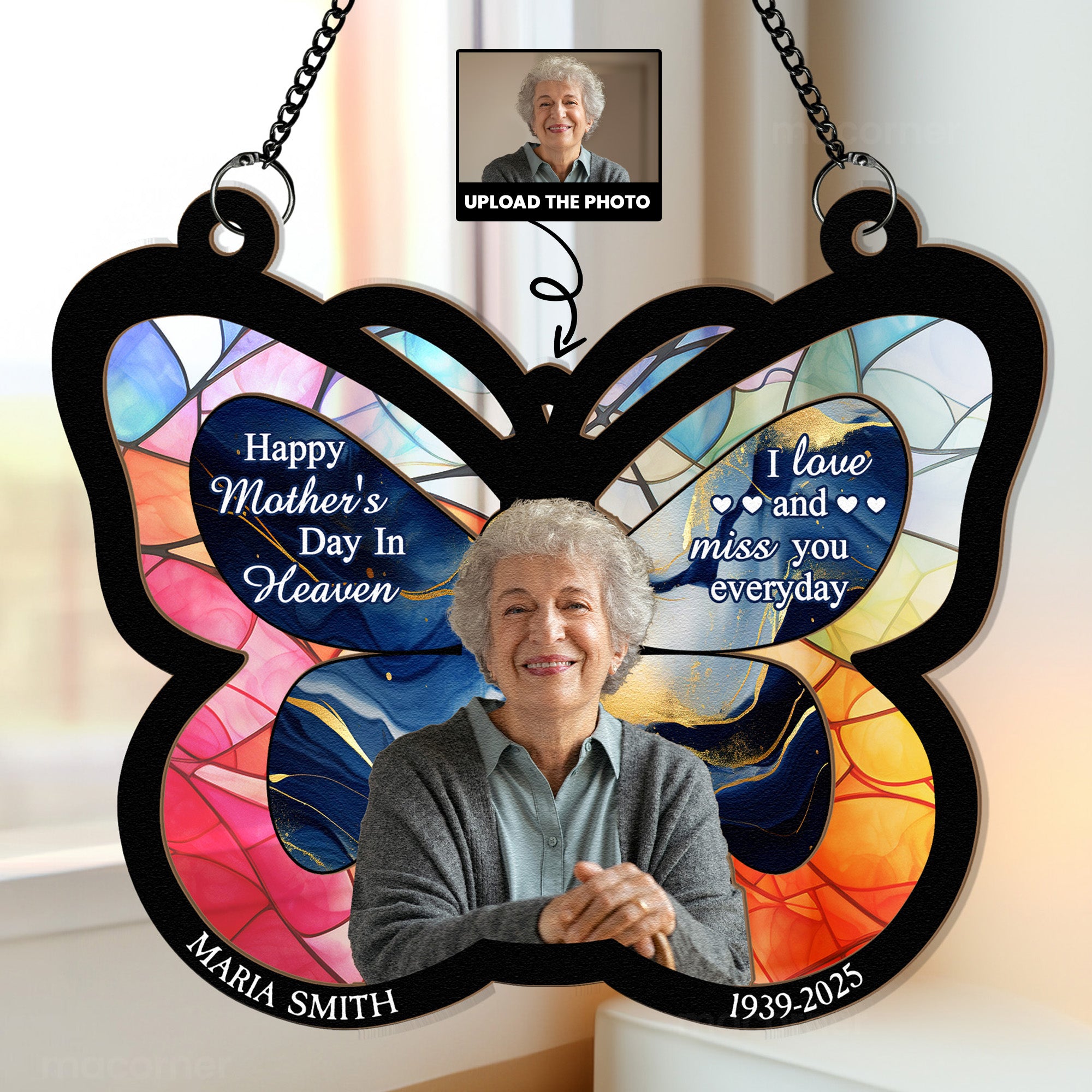 Happy Mother's Day In Heaven - Personalized Window Hanging Suncatcher Photo Ornament