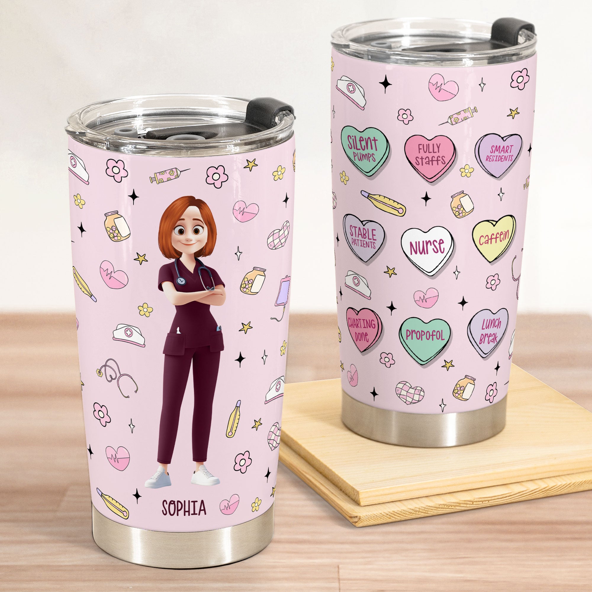 Hearts Nurse Inflated Print - Personalized Tumbler Cup